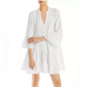 Faherty White Kasey Tiered Cotton Gauze Mini Dress Boho Coastal Summer Dress XS